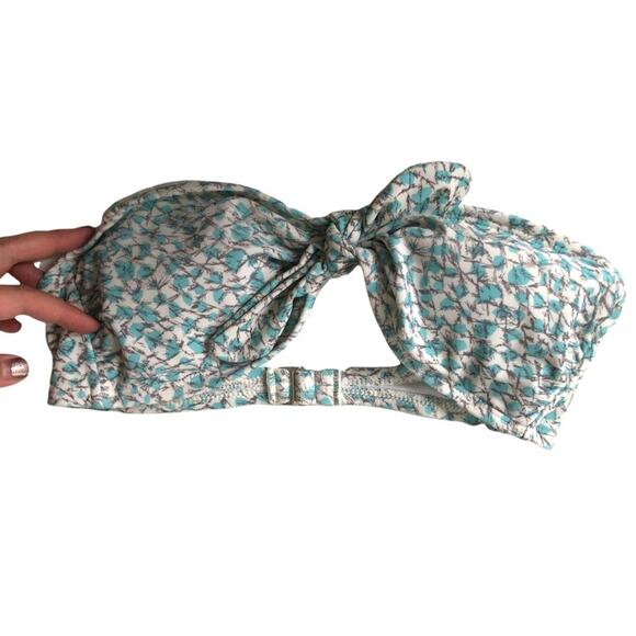 French Connection Knotted Bandeau Bikini Top Strapless Soft Cup White Blue M - Picture 10 of 10